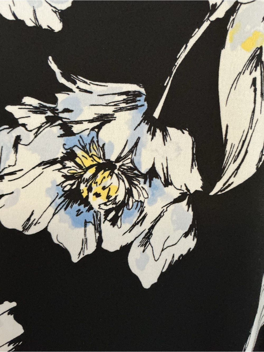 Karl Lagerfeld Black Floral Bell-Sleeve Top with White and Blue Blooms - Picture 4 of 11